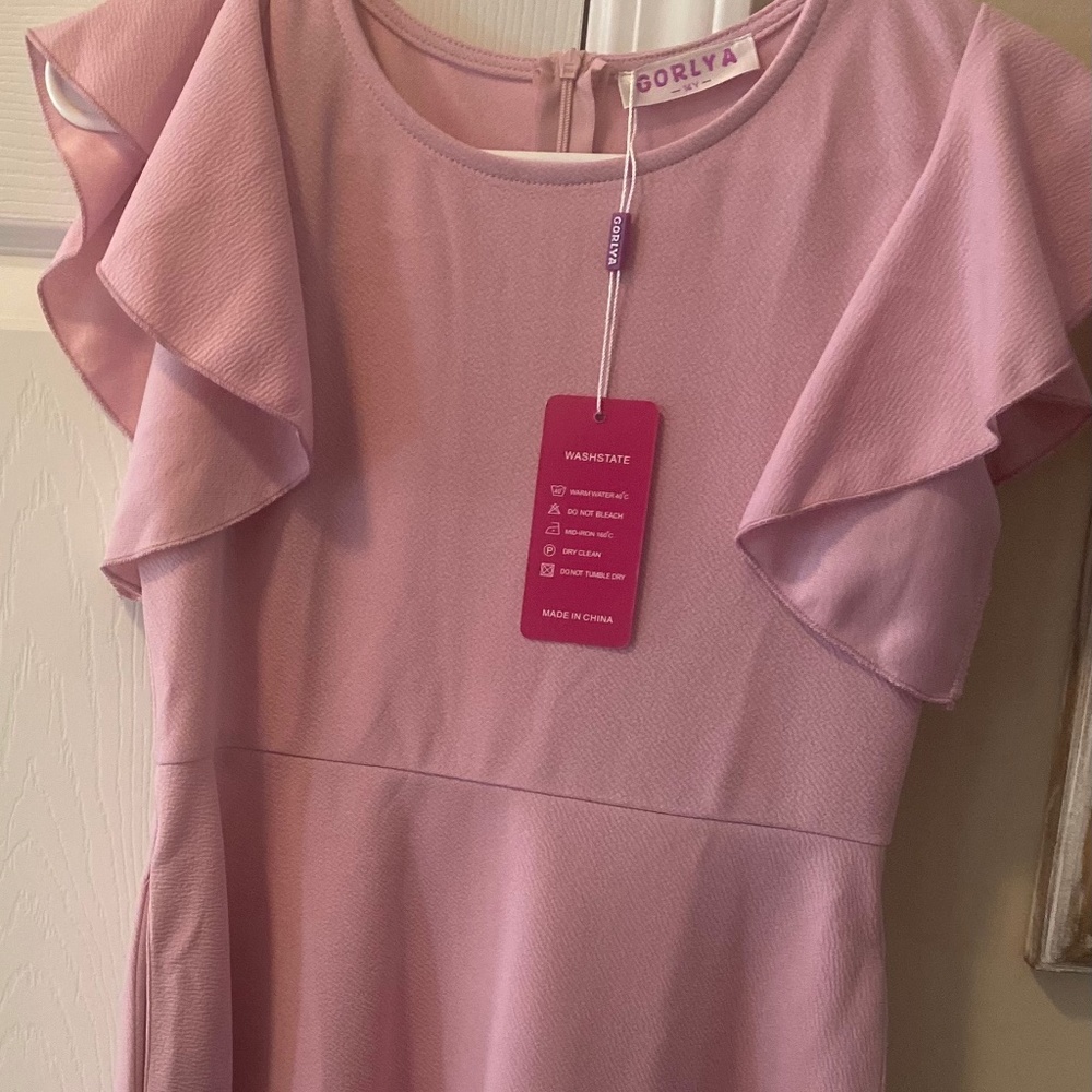 GORLYA PINK RUFFLE SLEEVE DRESS, GIRLS SIZE 14Y